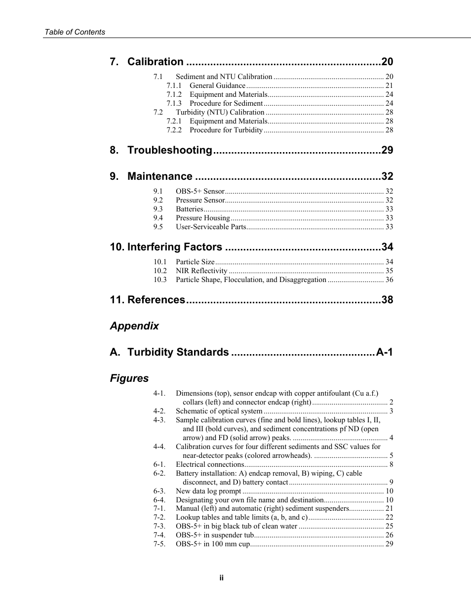 Calibration, Troubleshooting, Maintenance | Interfering factors, References, Appendix a, Figures | Campbell Scientific OBS-5+ Sediment Concentration Monitor and Pressure Sensor User Manual | Page 6 / 52