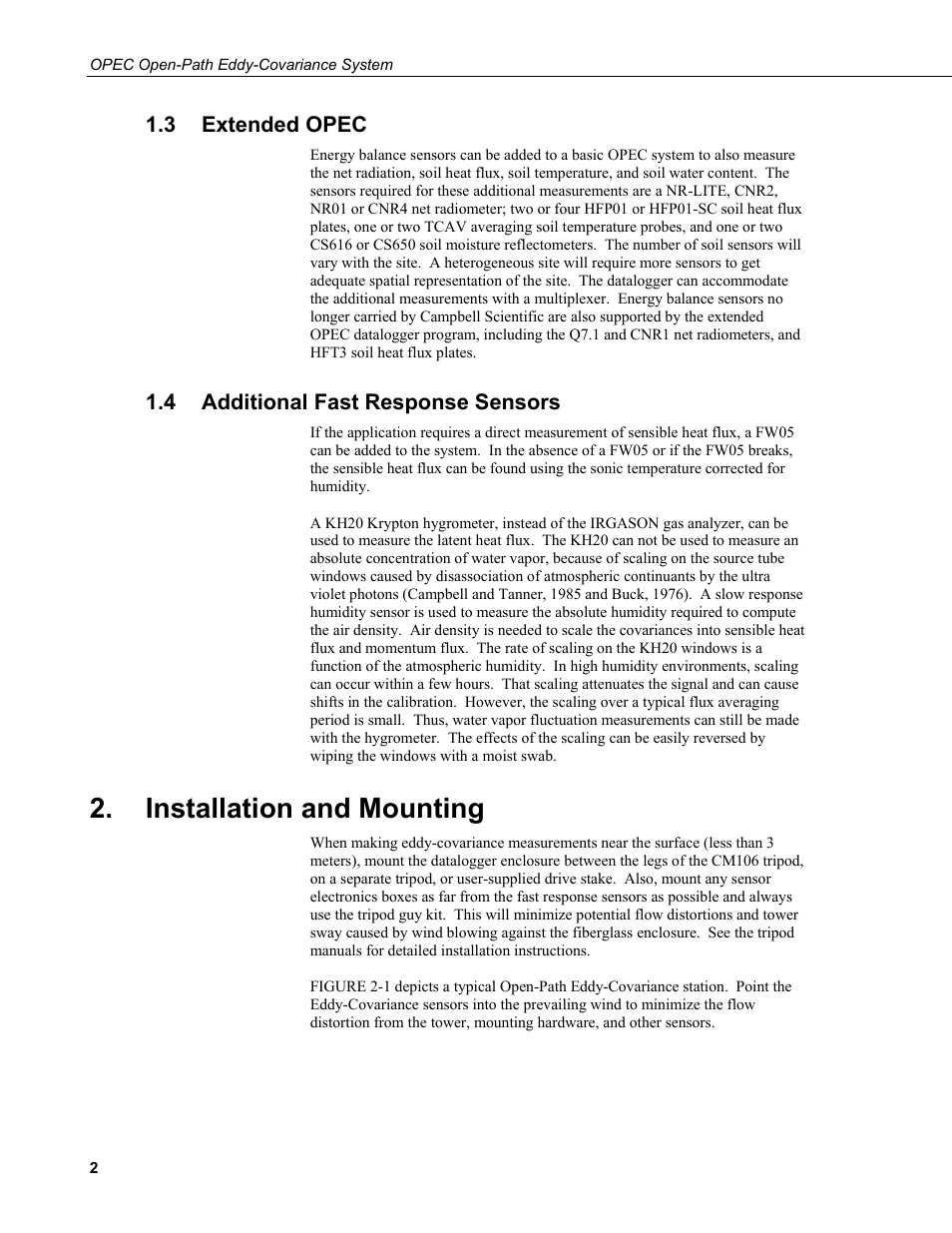 3 extended opec, 4 additional fast response sensors, Installation and mounting | Extended opec, Additional fast response sensors | Campbell Scientific Open Path Eddy Covariance (OPEC) User Manual | Page 10 / 56