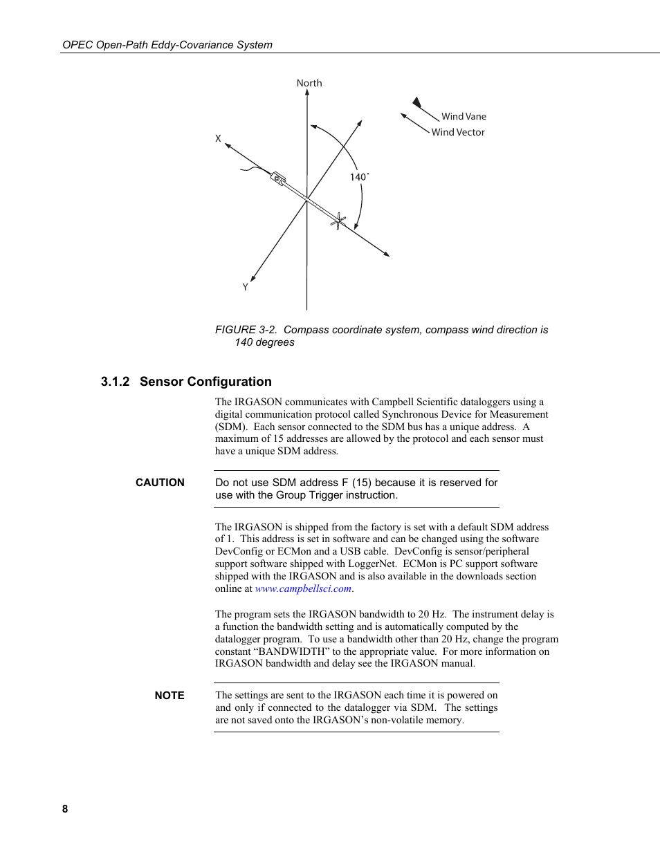 2 sensor configuration, Sensor configuration, Degrees | Campbell Scientific Open Path Eddy Covariance (OPEC) User Manual | Page 16 / 56