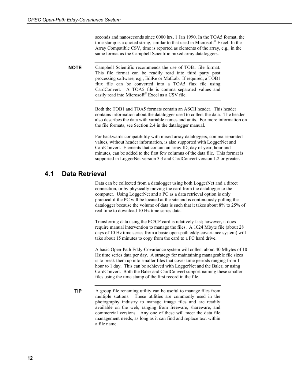 1 data retrieval, Data retrieval | Campbell Scientific Open Path Eddy Covariance (OPEC) User Manual | Page 20 / 56