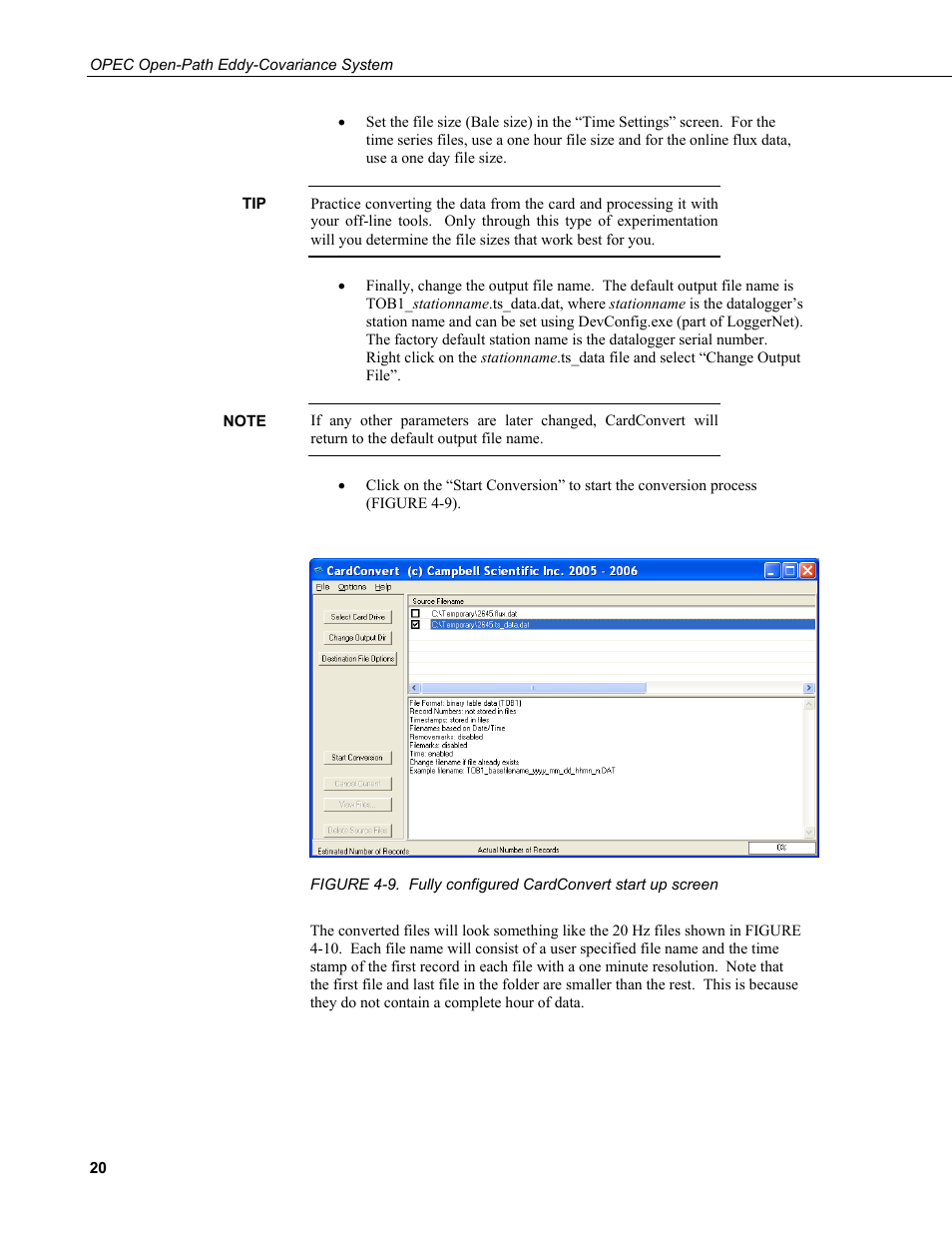 9. fully configured cardconvert start up screen | Campbell Scientific Open Path Eddy Covariance (OPEC) User Manual | Page 28 / 56