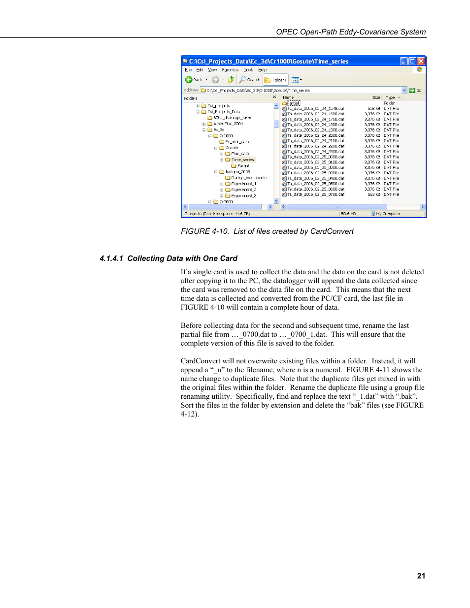1 collecting data with one card, Collecting data with one card, 10. list of files created by cardconvert | Campbell Scientific Open Path Eddy Covariance (OPEC) User Manual | Page 29 / 56