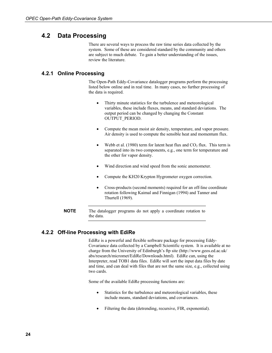 2 data processing, 1 online processing, 2 off-line processing with edire | Data processing, Online processing, Off-line processing with edire | Campbell Scientific Open Path Eddy Covariance (OPEC) User Manual | Page 32 / 56