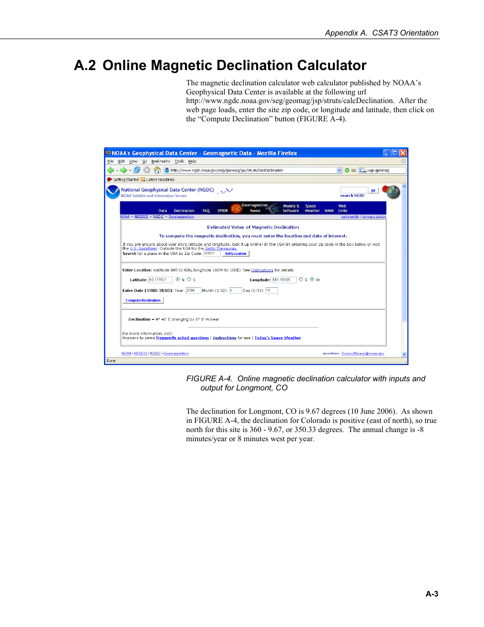 A.2 online magnetic declination calculator | Campbell Scientific Open Path Eddy Covariance (OPEC) User Manual | Page 43 / 56