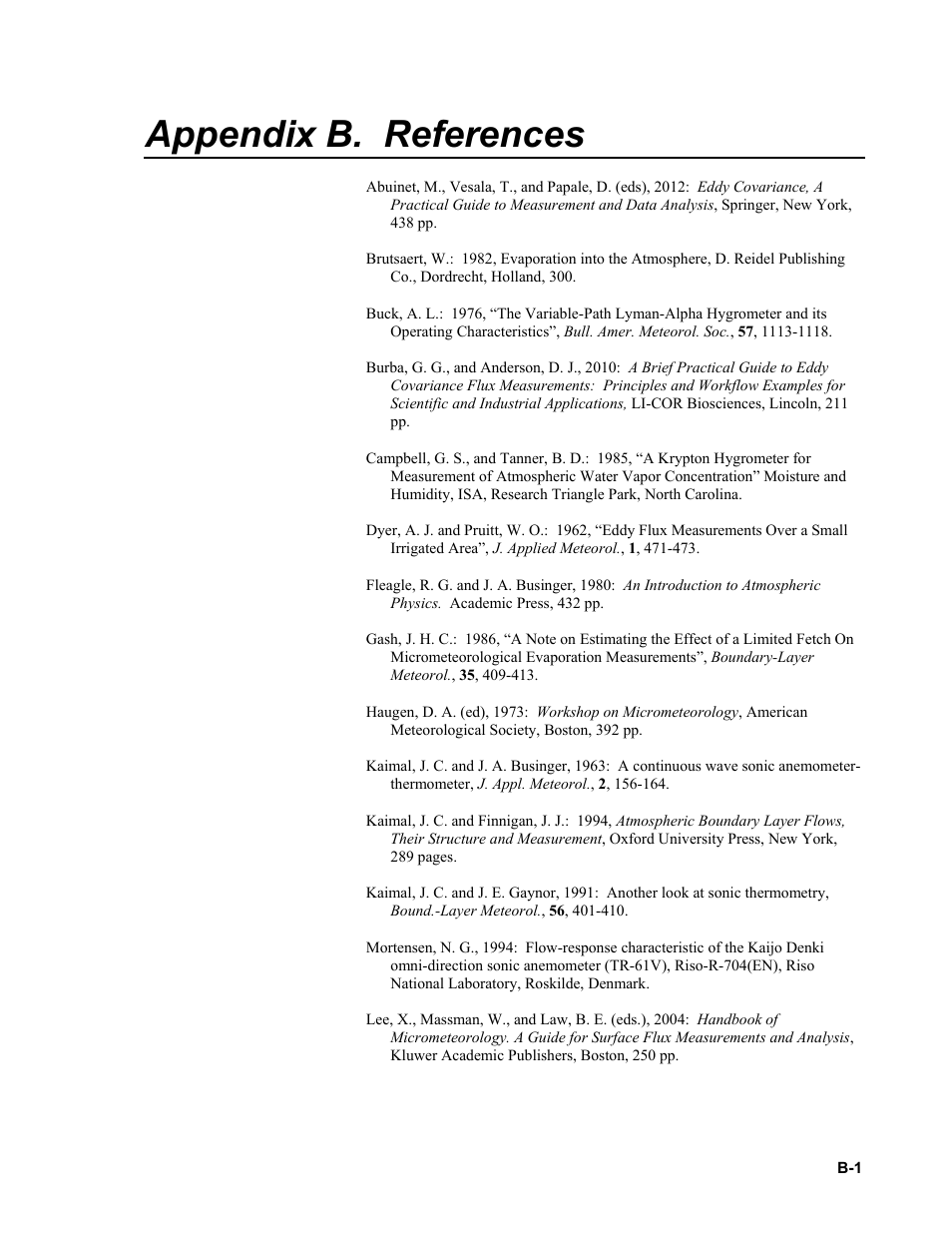 Appendix b. references | Campbell Scientific Open Path Eddy Covariance (OPEC) User Manual | Page 45 / 56