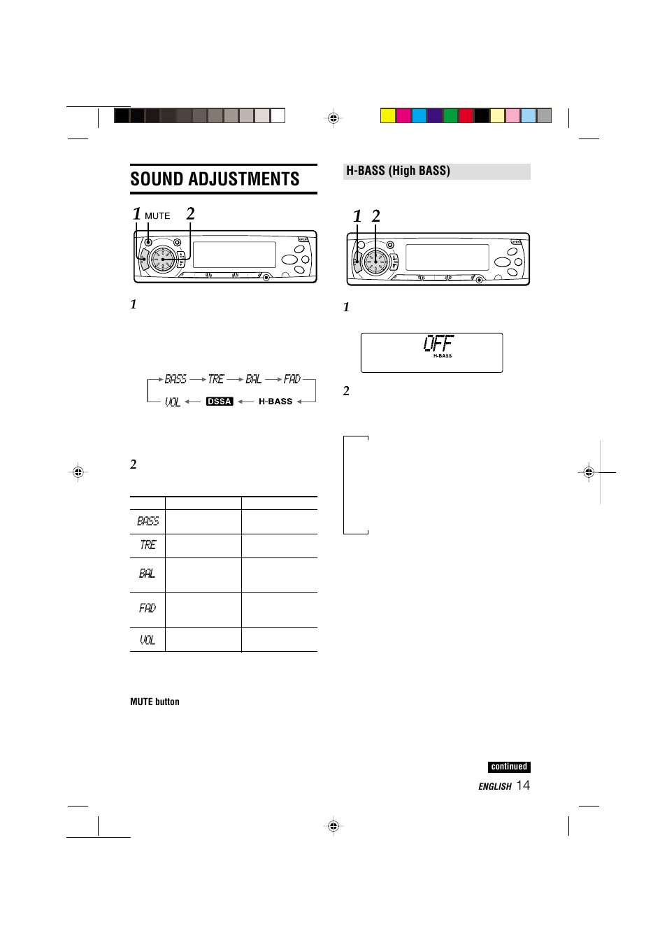 Sound adjustments, H-bass (high bass) | Aiwa CDC-MP3 User Manual | Page 15 / 70