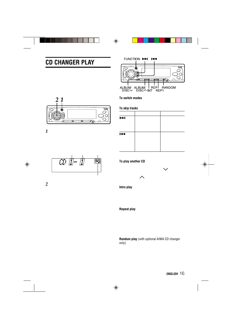 Cd changer play | Aiwa CDC-MP3 User Manual | Page 17 / 70