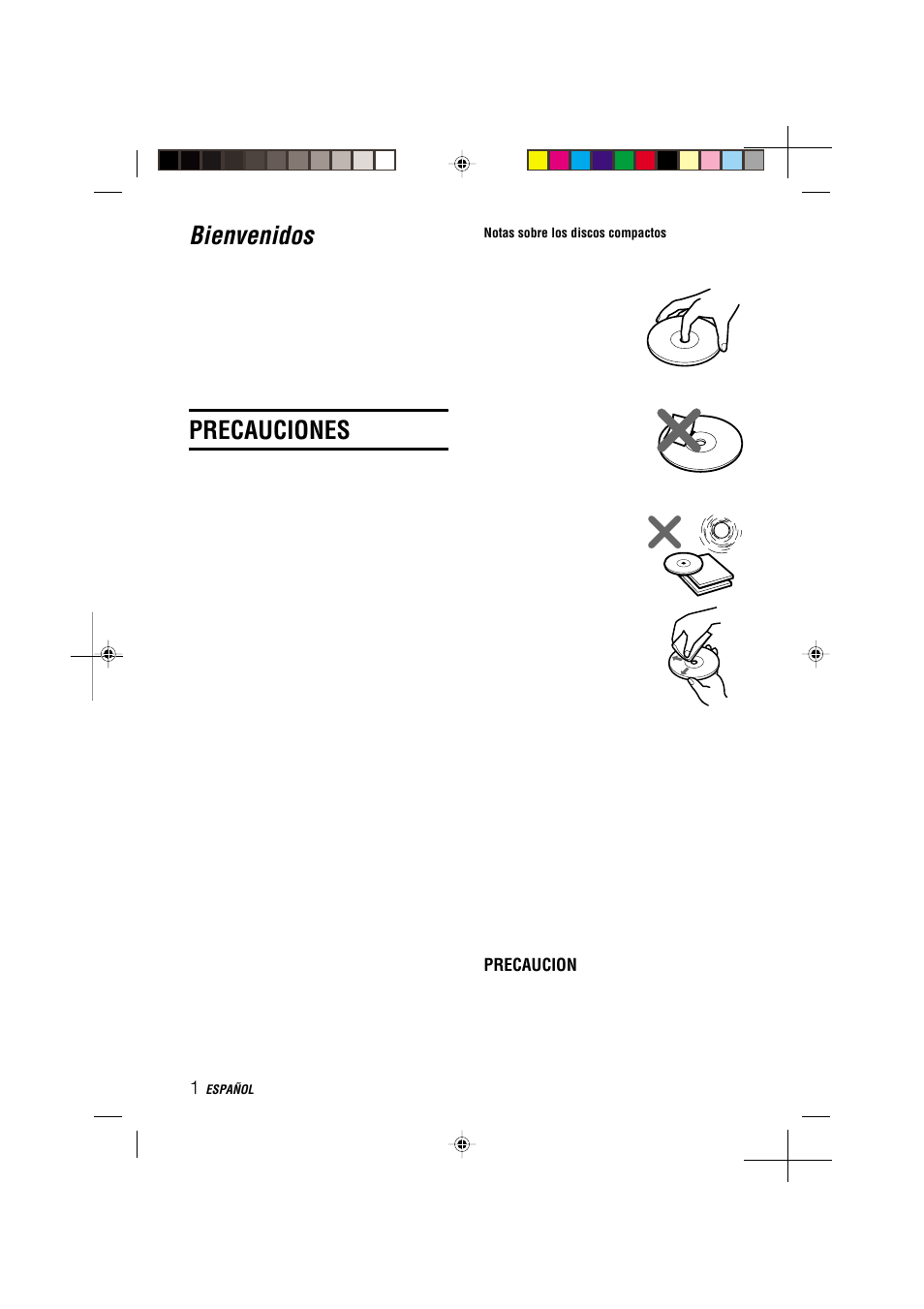 Bienvenidos, Precauciones, Precaucion | Aiwa CDC-MP3 User Manual | Page 25 / 70