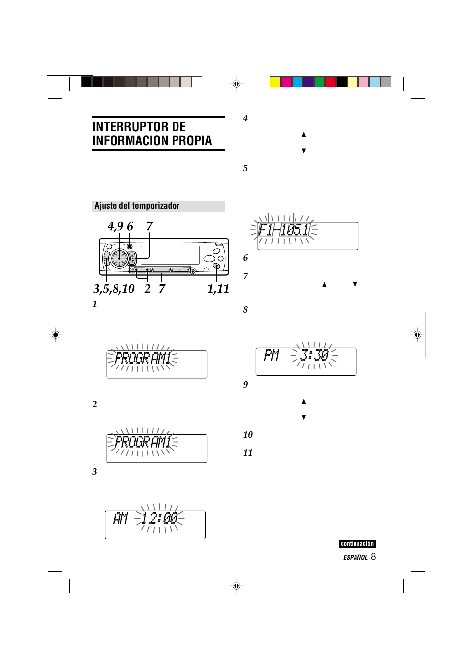 Interruptor de informacion propia, Ajuste del temporizador | Aiwa CDC-MP3 User Manual | Page 32 / 70