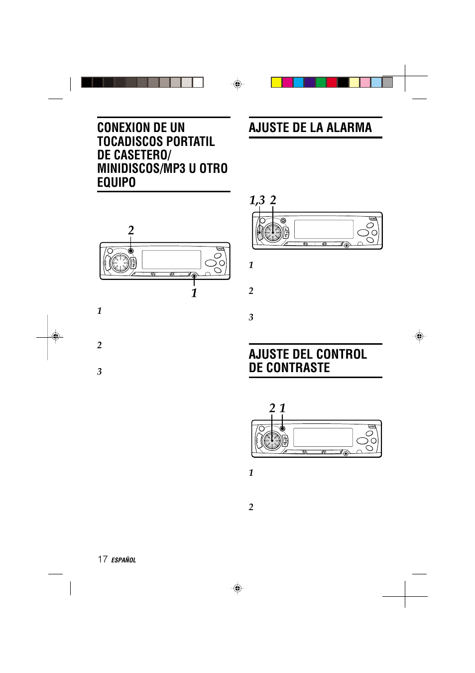 Ajuste de la alarma, Ajuste del control de contraste | Aiwa CDC-MP3 User Manual | Page 41 / 70