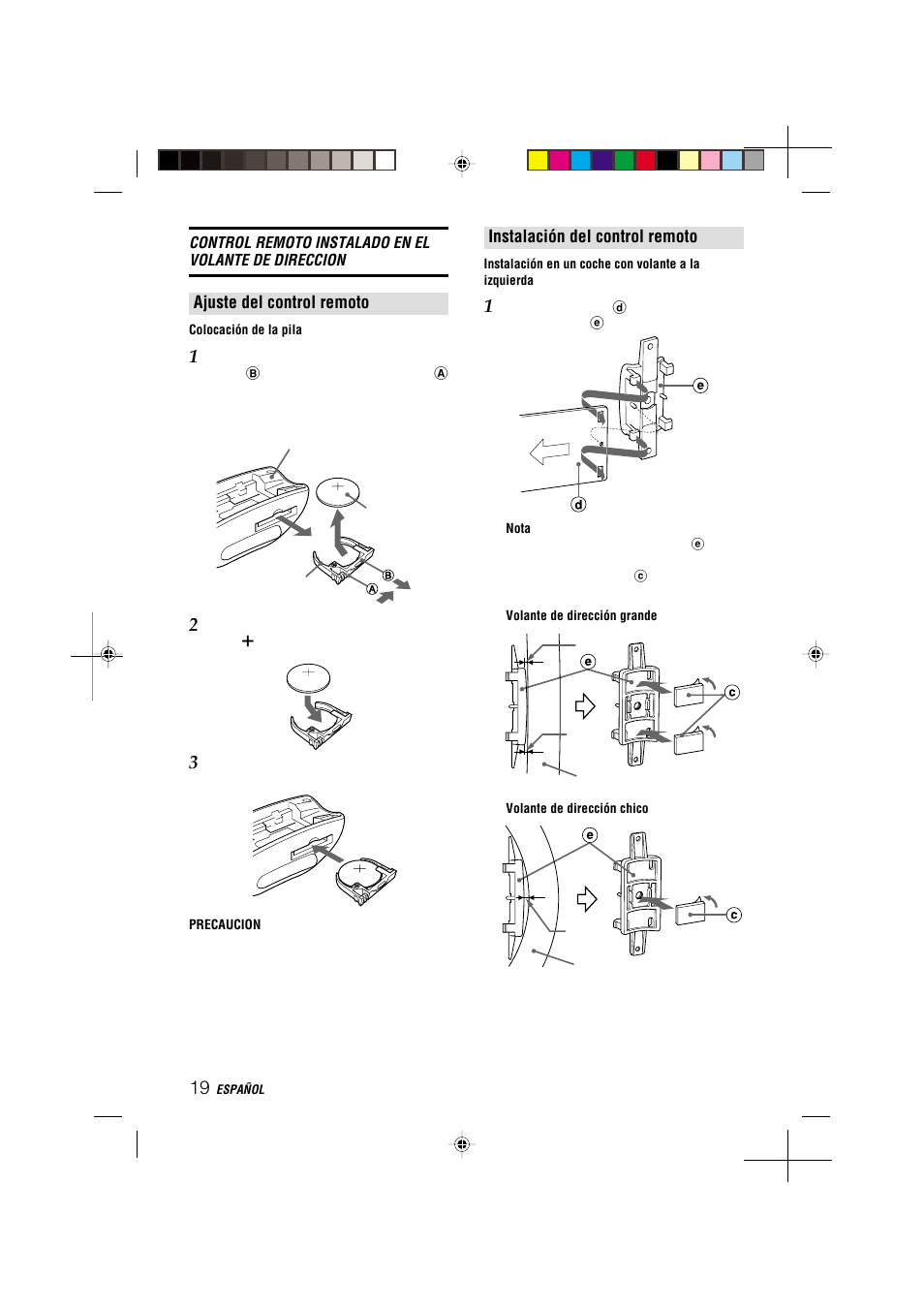 Instalación del control remoto, Ajuste del control remoto | Aiwa CDC-MP3 User Manual | Page 43 / 70