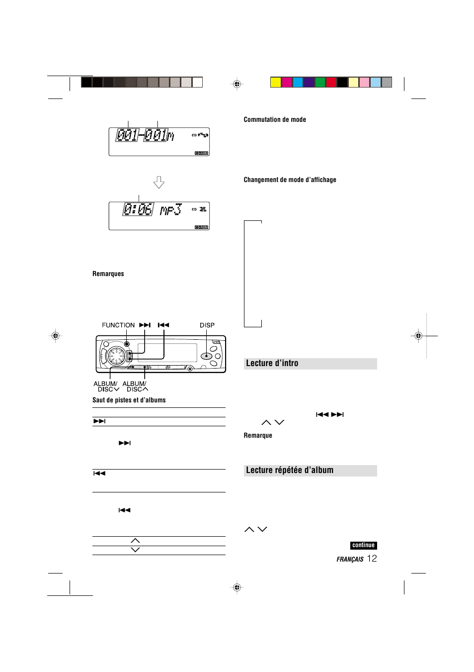 Lecture d’intro, Lecture répétée d’album | Aiwa CDC-MP3 User Manual | Page 59 / 70