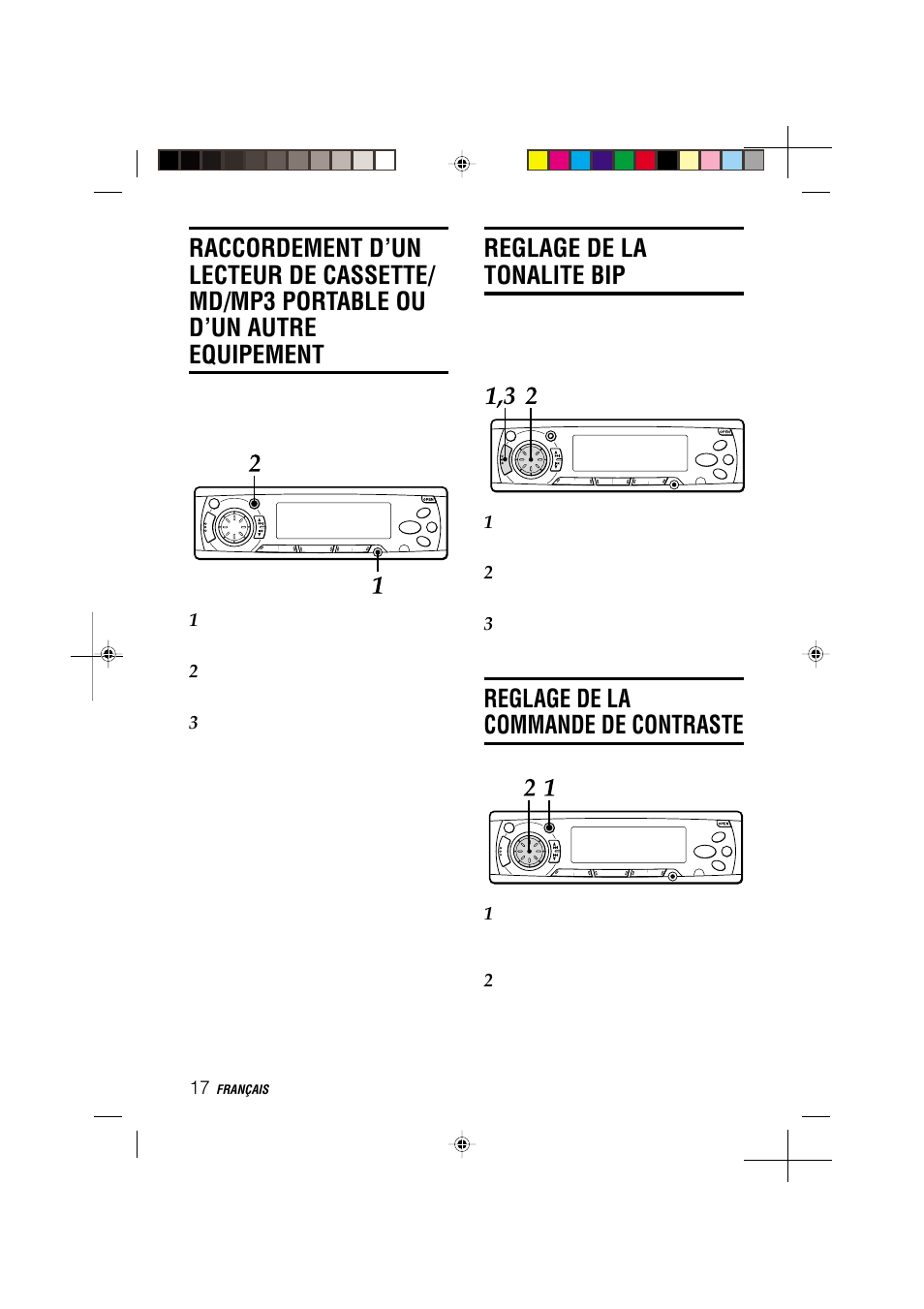 Reglage de la tonalite bip, Reglage de la commande de contraste | Aiwa CDC-MP3 User Manual | Page 64 / 70