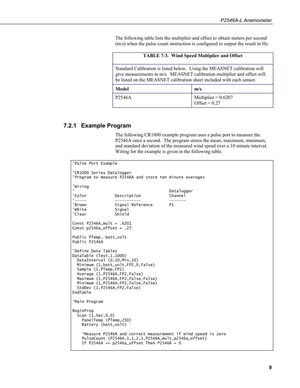 1 example program, Example program, 3. wind speed multiplier and offset | Campbell Scientific P2546A-L Anemometer User Manual | Page 15 / 20