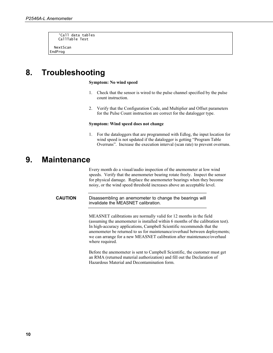 Troubleshooting, Maintenance | Campbell Scientific P2546A-L Anemometer User Manual | Page 16 / 20