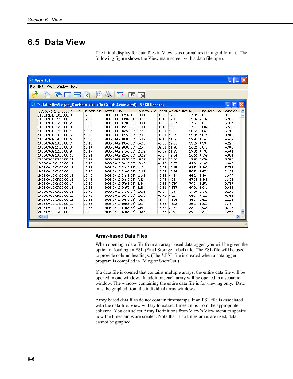 5 data view, 5 data, View -6 | Campbell Scientific PC400 Datalogger Support Software User Manual | Page 106 / 254