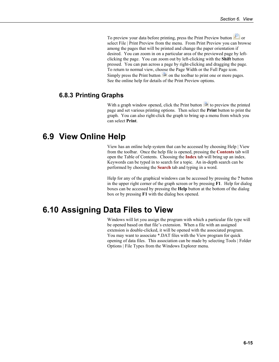 3 printing graphs, 9 view online help, 10 assigning data files to view | 3 printing, Graphs -15, 9 view, Online help -15, 10 assigning, Data, Files to view -15 | Campbell Scientific PC400 Datalogger Support Software User Manual | Page 115 / 254
