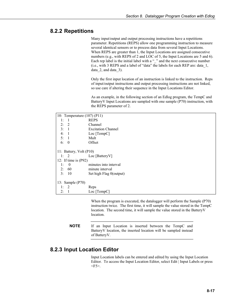 2 repetitions, 3 input location editor, 2 repetitions -17 8.2.3 input | Location editor -17 | Campbell Scientific PC400 Datalogger Support Software User Manual | Page 153 / 254