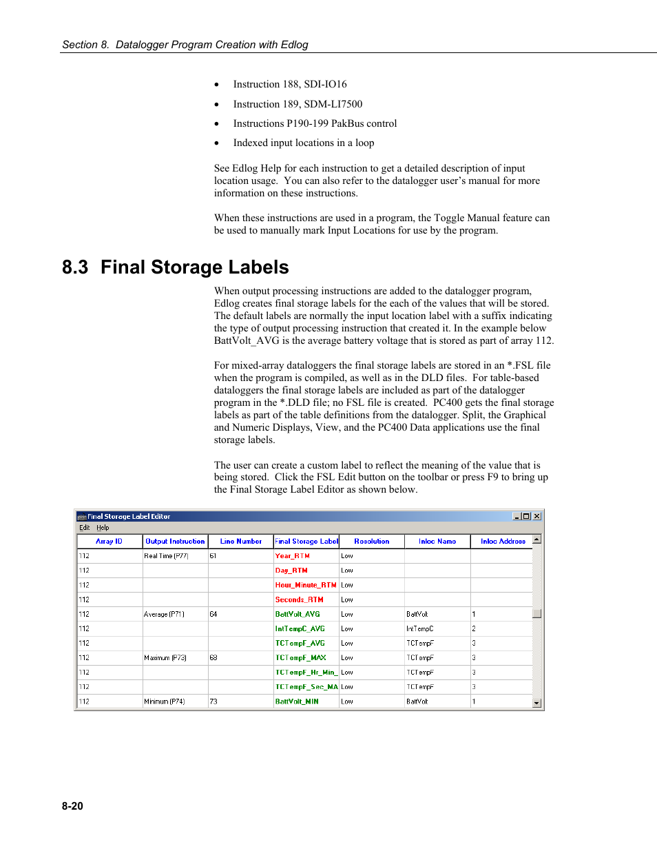 3 final storage labels, 3 final, Storage labels -20 | Campbell Scientific PC400 Datalogger Support Software User Manual | Page 156 / 254