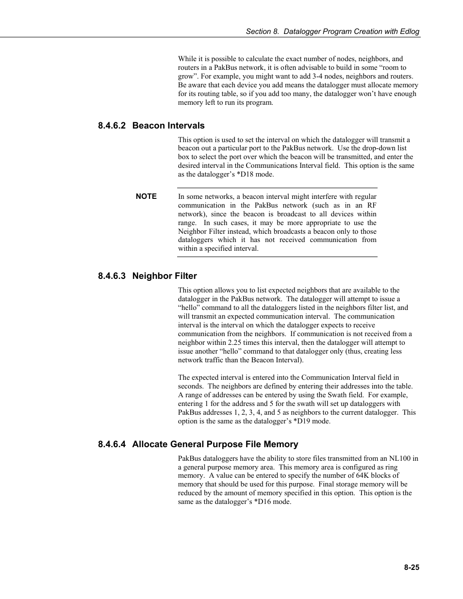 2 beacon intervals, 3 neighbor filter, 4 allocate general purpose file memory | 2 beacon, Intervals -25 | Campbell Scientific PC400 Datalogger Support Software User Manual | Page 161 / 254