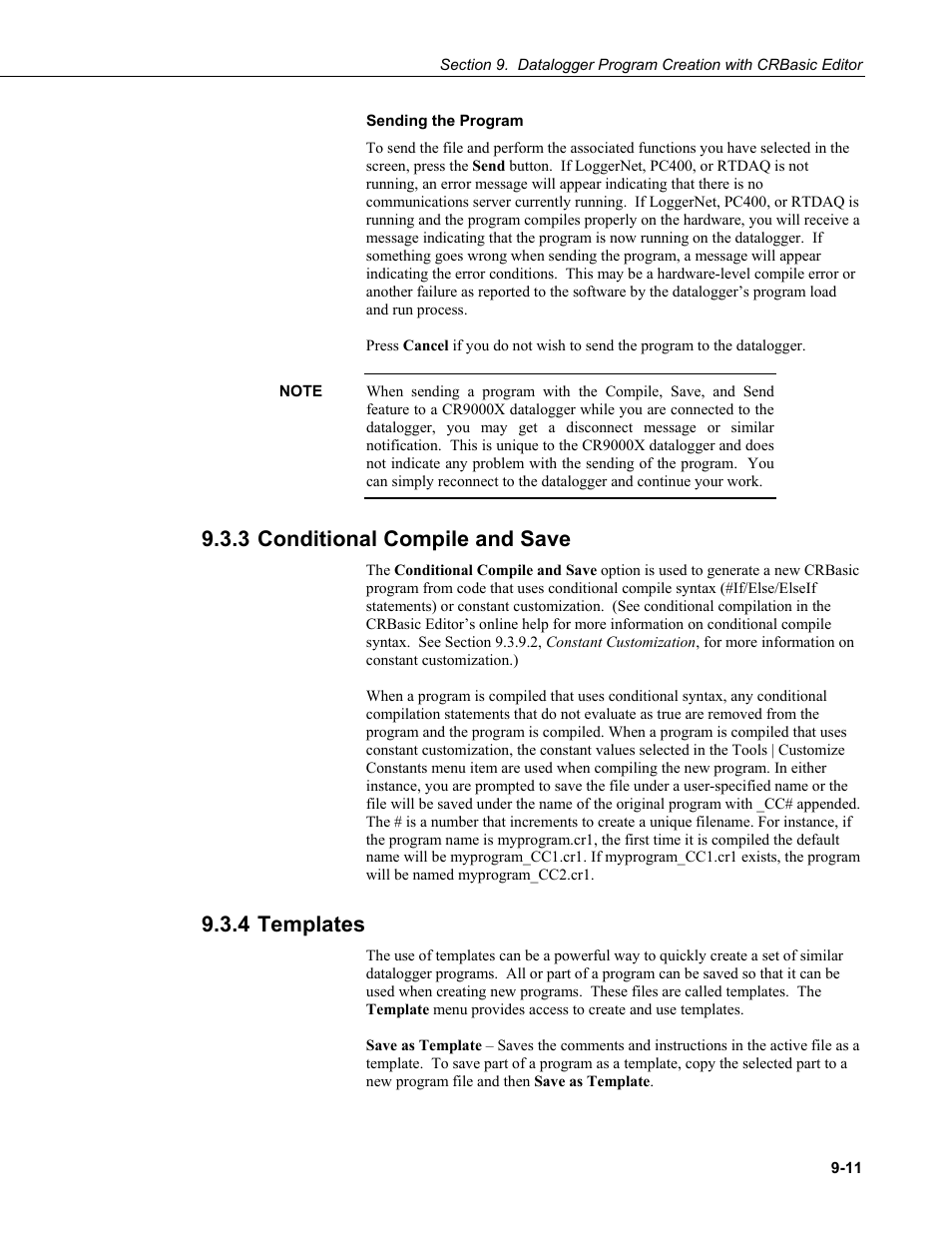 3 conditional compile and save, 4 templates, 3 conditional | Compile and save -11, 4 templates -11 | Campbell Scientific PC400 Datalogger Support Software User Manual | Page 173 / 254