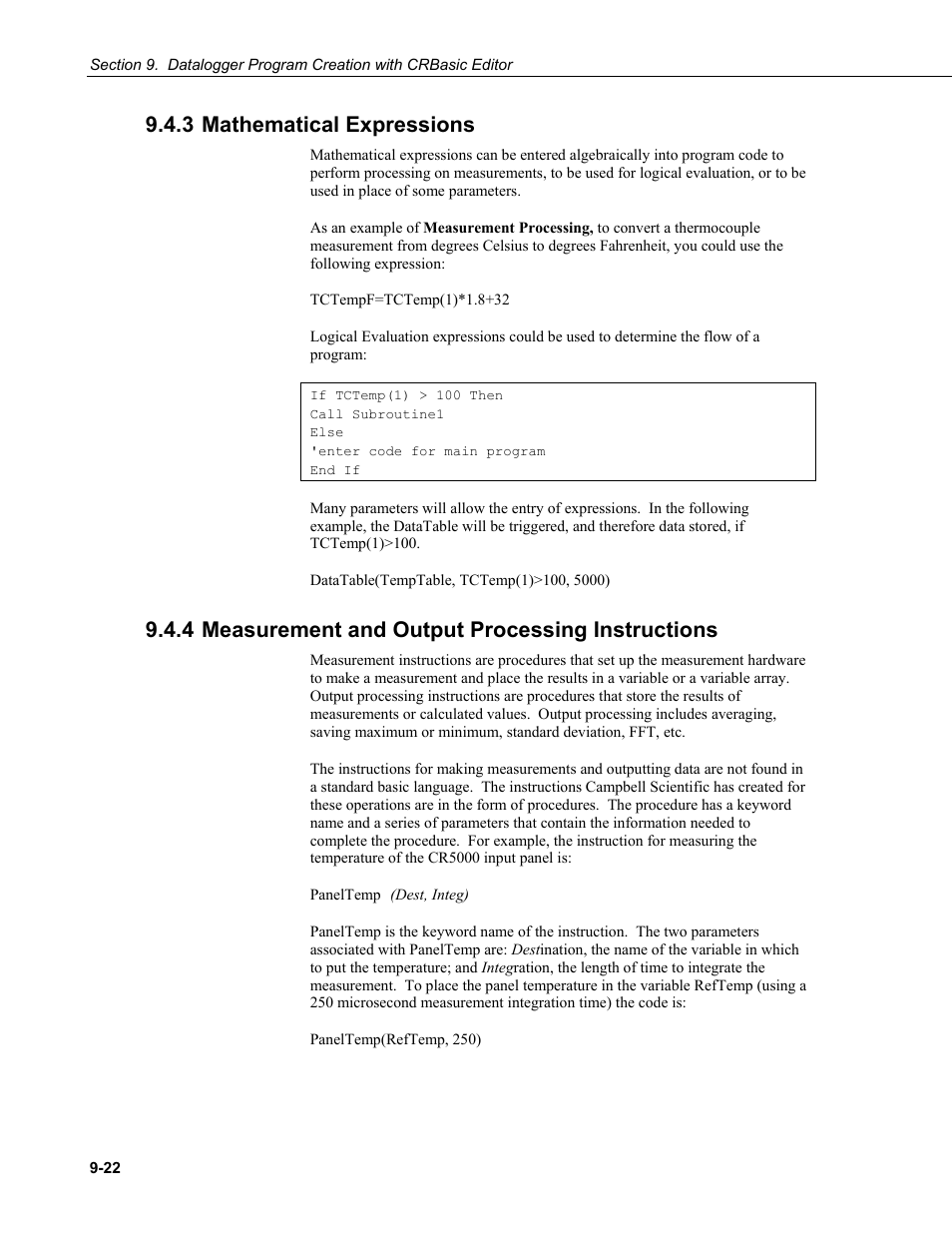 3 mathematical expressions, 4 measurement and output processing instructions, 3 mathematical | Expressions -22 | Campbell Scientific PC400 Datalogger Support Software User Manual | Page 184 / 254