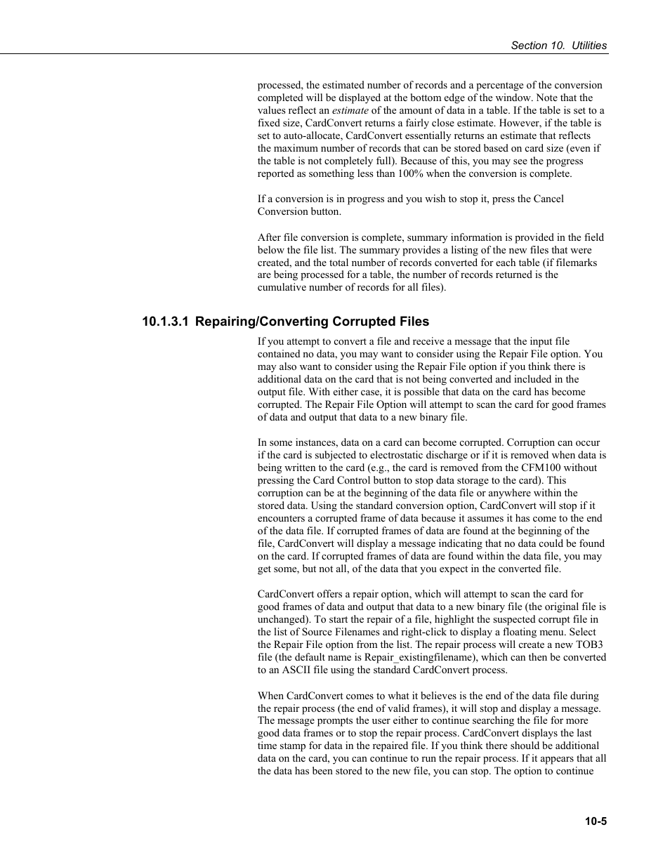 1 repairing/converting corrupted files, 1 repairing/converting corrupted files -5 | Campbell Scientific PC400 Datalogger Support Software User Manual | Page 199 / 254