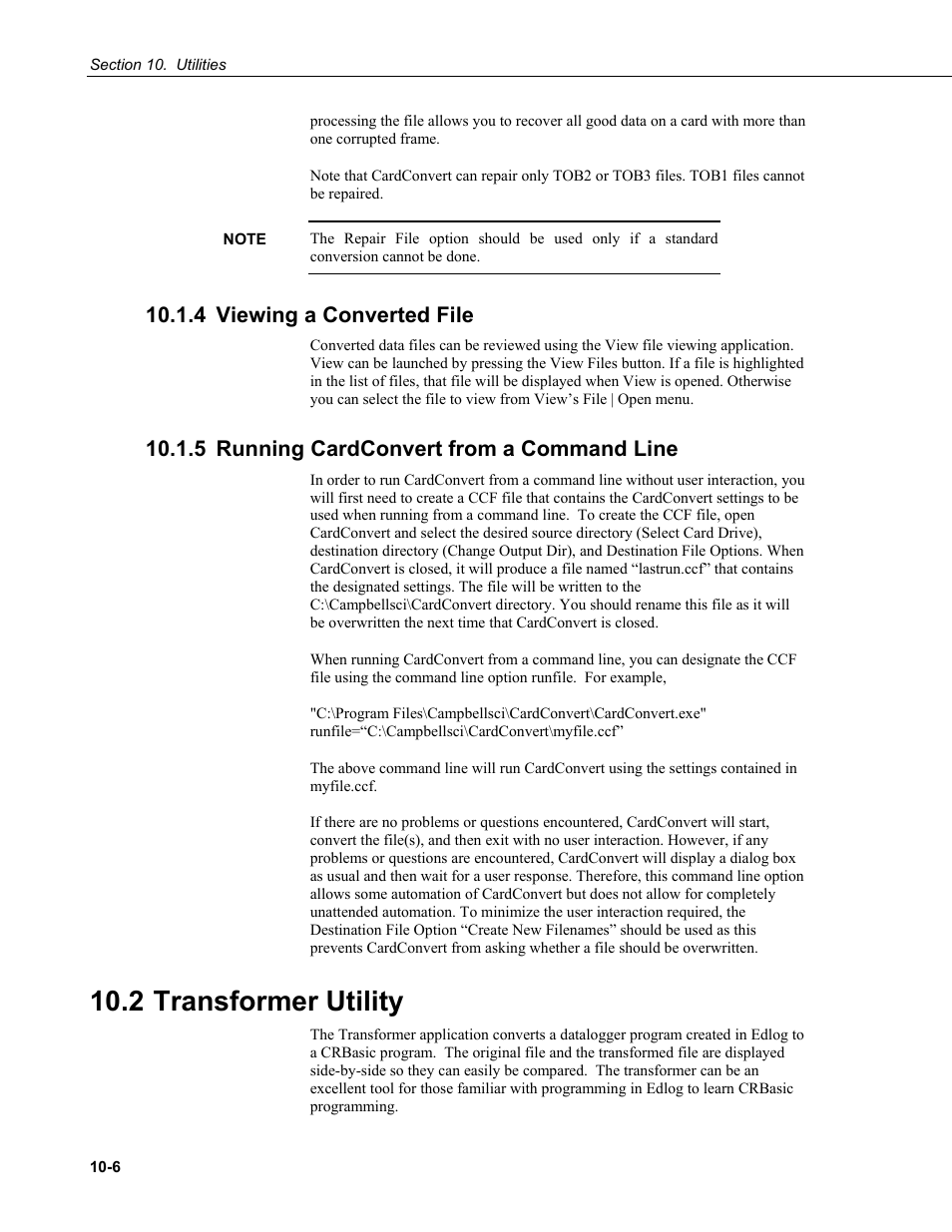 4 viewing a converted file, 5 running cardconvert from a command line, 2 transformer utility | 2 transformer utility -6 | Campbell Scientific PC400 Datalogger Support Software User Manual | Page 200 / 254