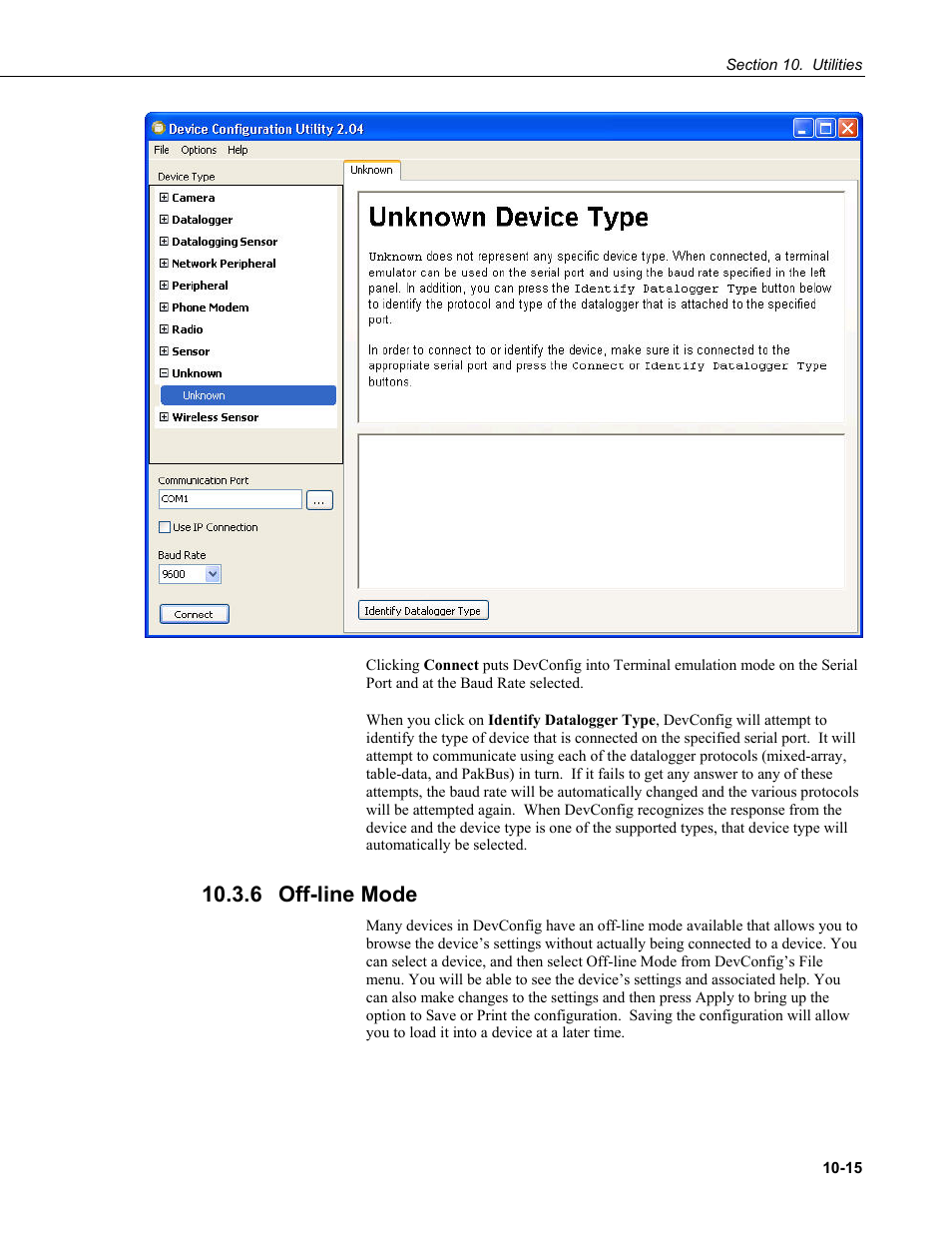 6 off-line mode, 6 off-line mode -15 | Campbell Scientific PC400 Datalogger Support Software User Manual | Page 209 / 254