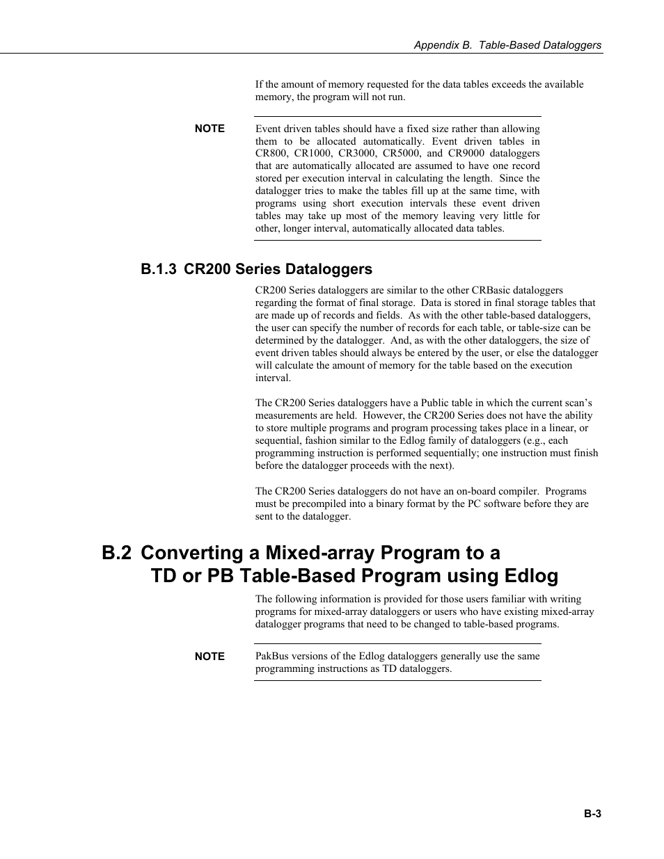 B.1.3 cr200 series dataloggers, B.1.3 cr200, Series | Campbell Scientific PC400 Datalogger Support Software User Manual | Page 227 / 254