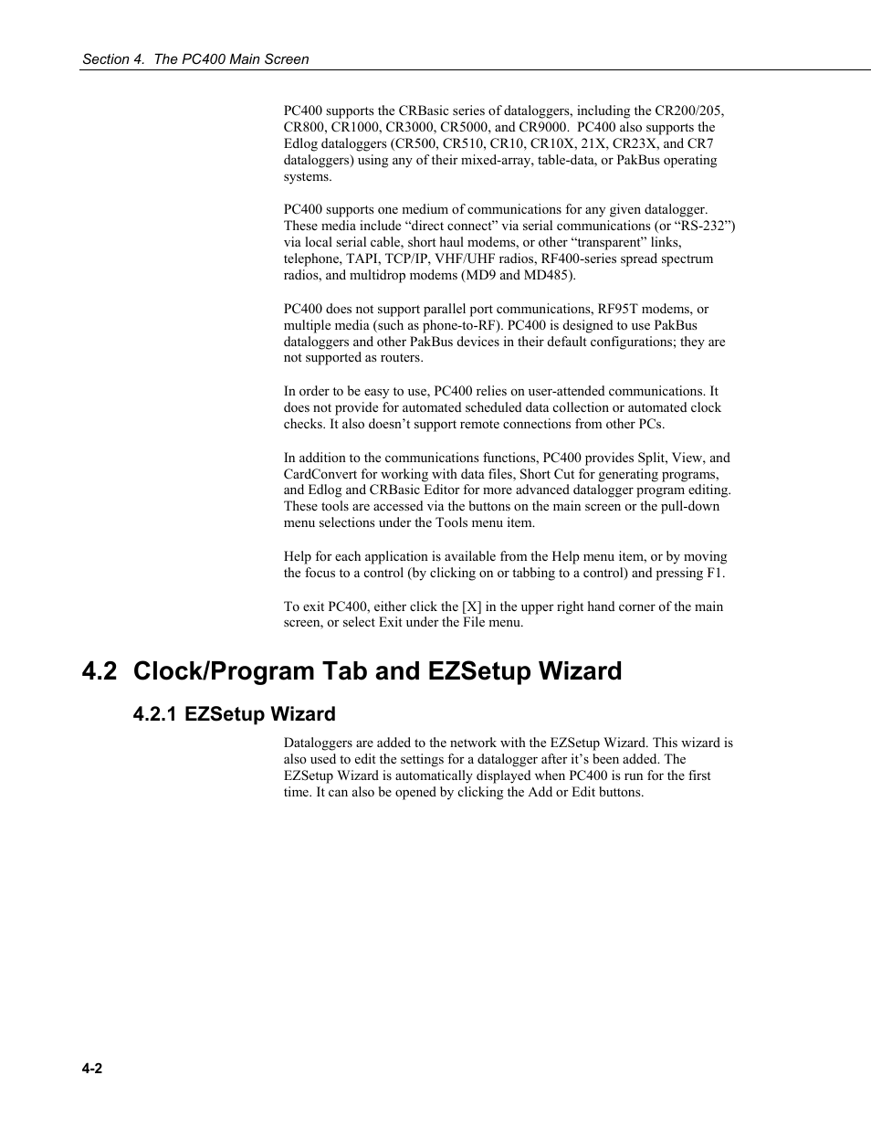 2 clock/program tab and ezsetup wizard, 1 ezsetup wizard, Clock/program tab and ezsetup wizard -2 | 1 ezsetup, Wizard -2 | Campbell Scientific PC400 Datalogger Support Software User Manual | Page 26 / 254