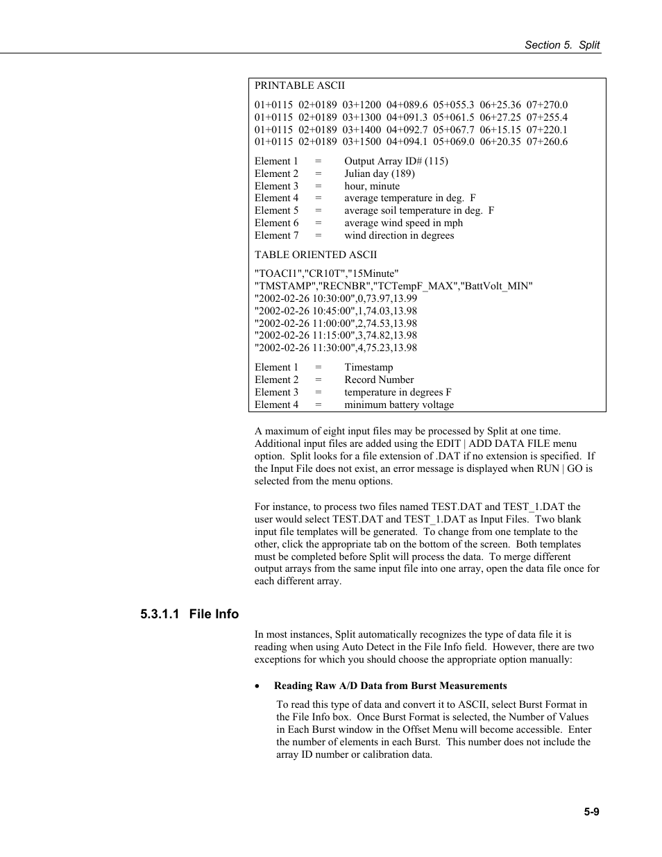 1 file info, 1 file, Info -9 | Campbell Scientific PC400 Datalogger Support Software User Manual | Page 57 / 254