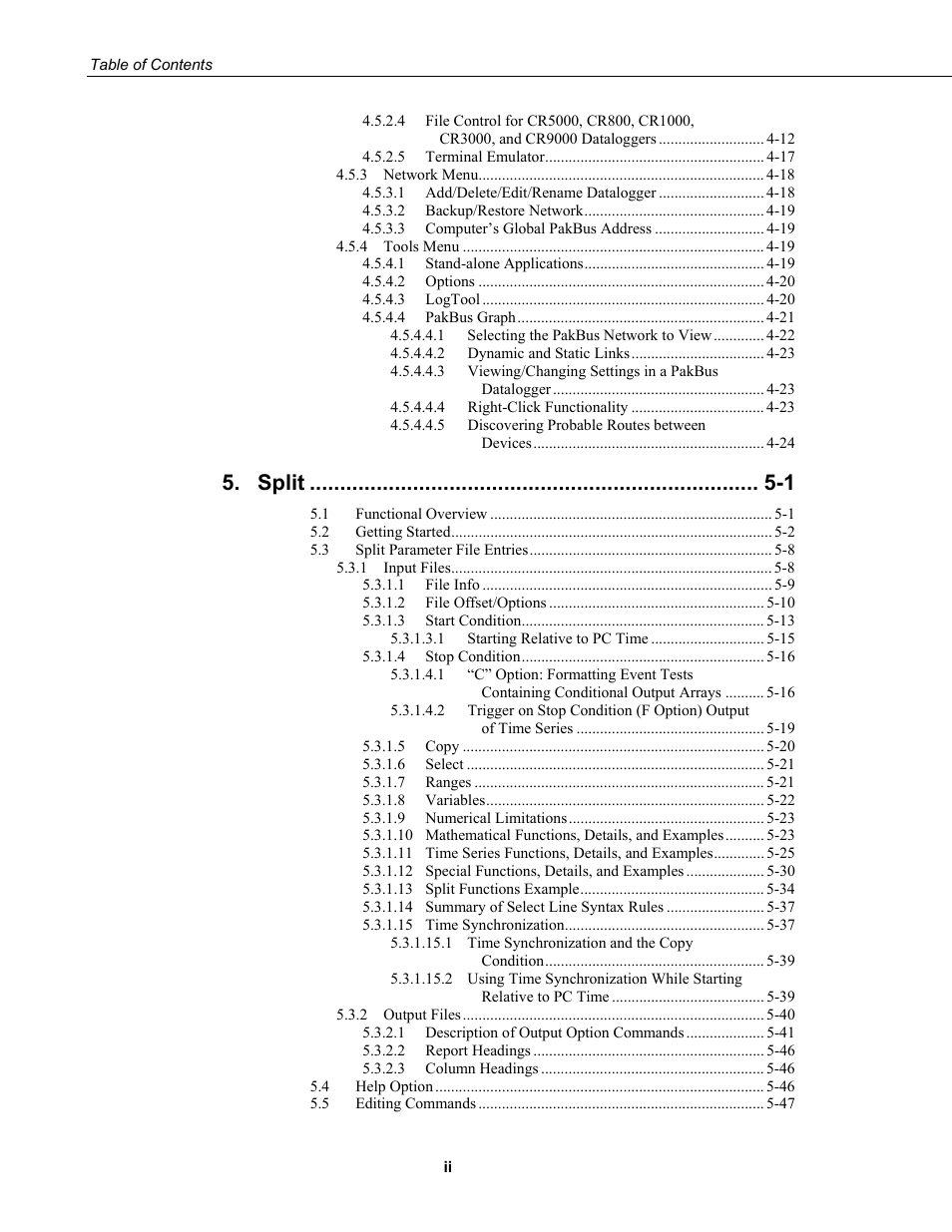 Split -1 | Campbell Scientific PC400 Datalogger Support Software User Manual | Page 6 / 254