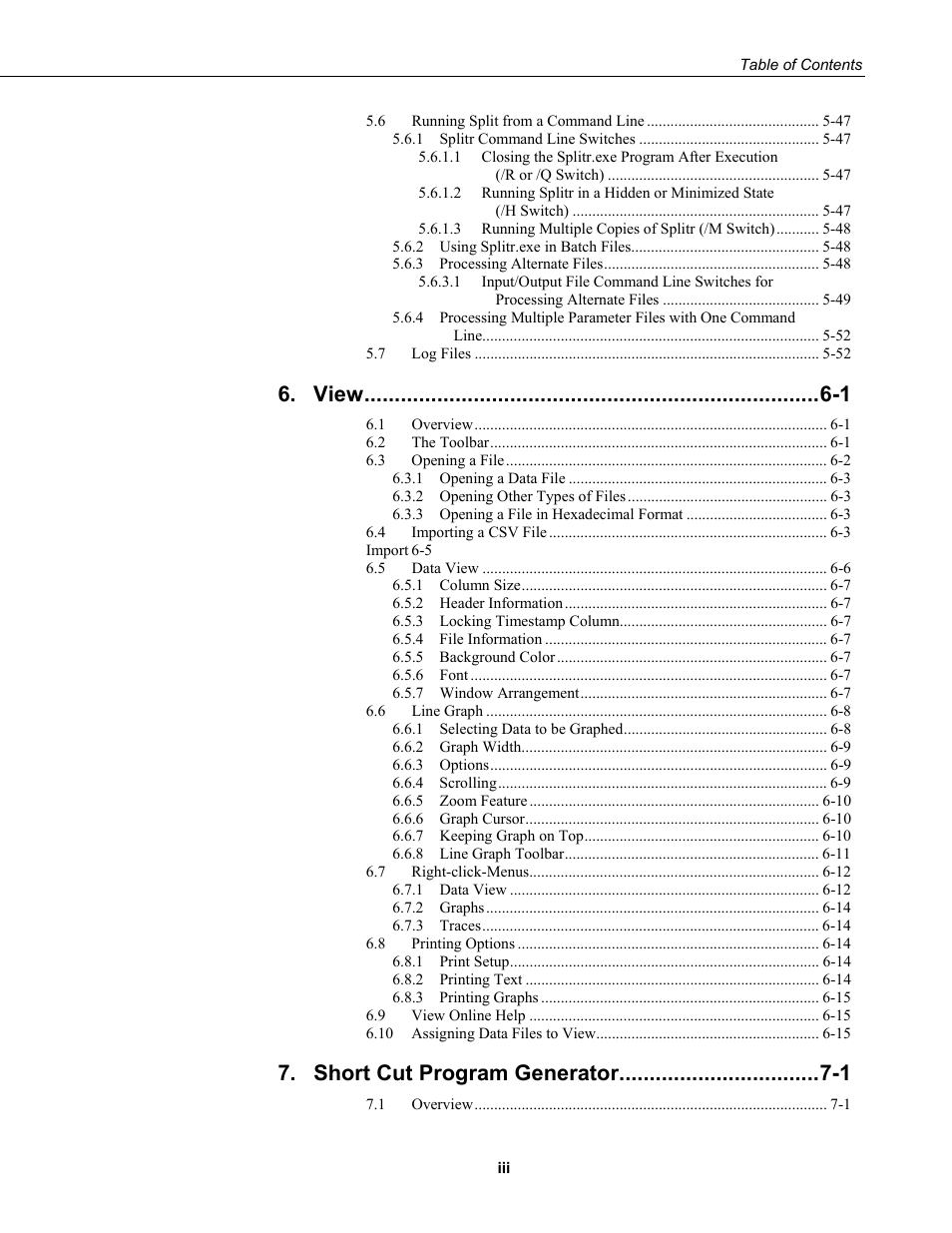 View -1, Short cut program generator -1 | Campbell Scientific PC400 Datalogger Support Software User Manual | Page 7 / 254