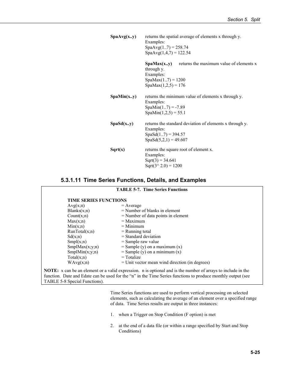 11 time series functions, details, and examples, 7. time series functions -25 | Campbell Scientific PC400 Datalogger Support Software User Manual | Page 73 / 254