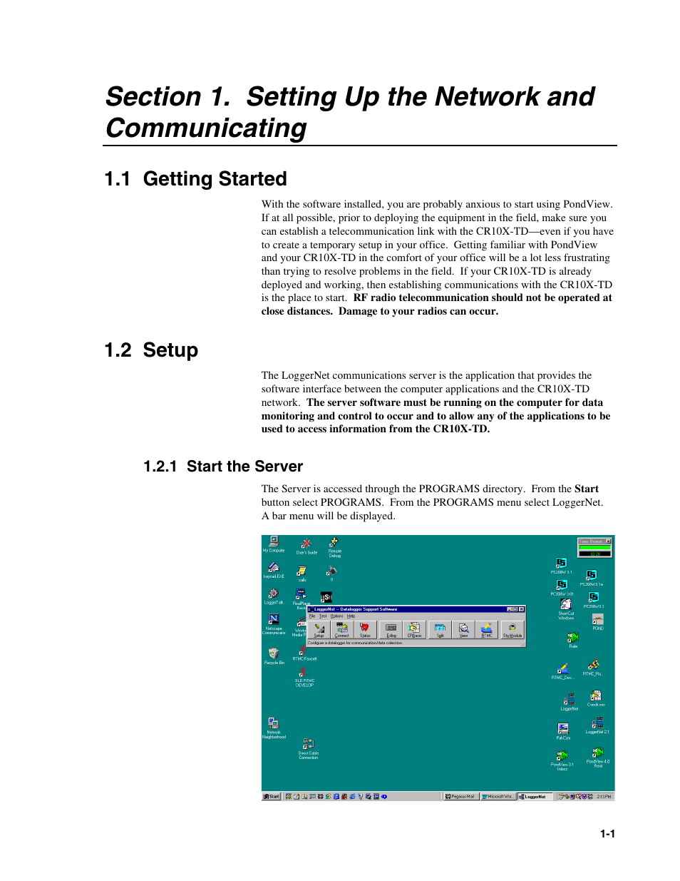 1 getting started, 2 setup, 1 start the server | Campbell Scientific PONDVIEW Real-Time Monitoring & Control Software User Manual | Page 11 / 38
