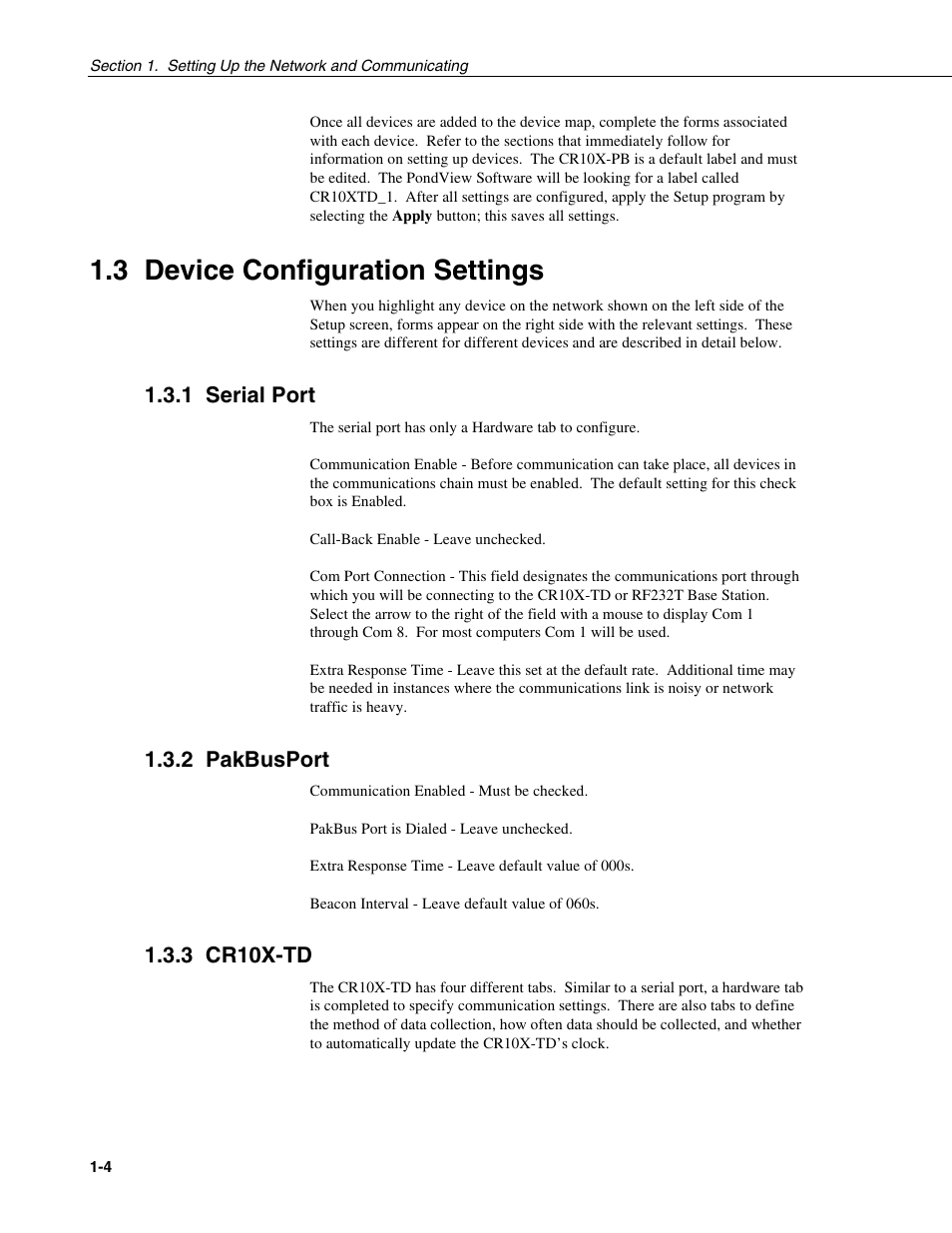 3 device configuration settings, 1 serial port, 2 pakbusport | 3 cr10x-td | Campbell Scientific PONDVIEW Real-Time Monitoring & Control Software User Manual | Page 14 / 38