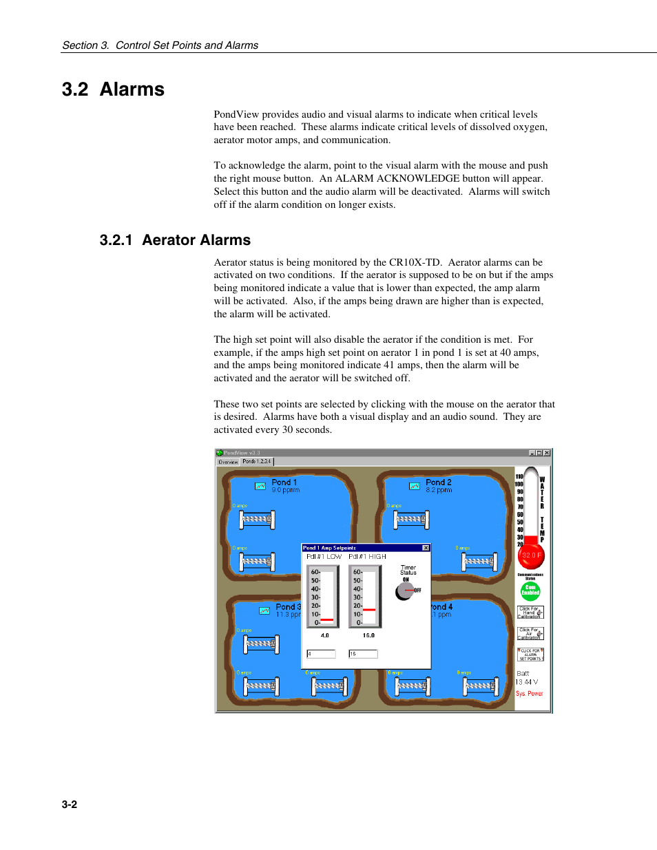 2 alarms, 1 aerator alarms | Campbell Scientific PONDVIEW Real-Time Monitoring & Control Software User Manual | Page 24 / 38