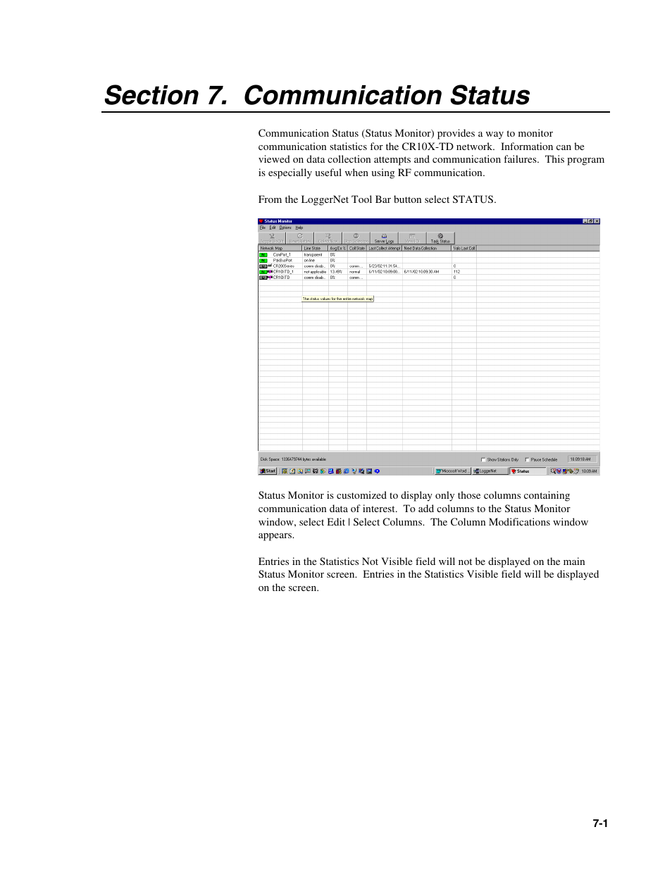 Section 7. communication status | Campbell Scientific PONDVIEW Real-Time Monitoring & Control Software User Manual | Page 33 / 38