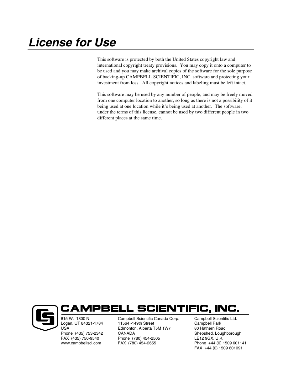 License for use | Campbell Scientific PONDVIEW Real-Time Monitoring & Control Software User Manual | Page 4 / 38