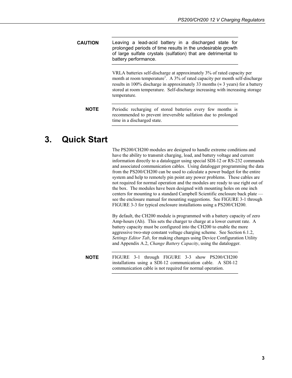 Quick start | Campbell Scientific PS200/CH200 12 V Charging Regulators User Manual | Page 11 / 104