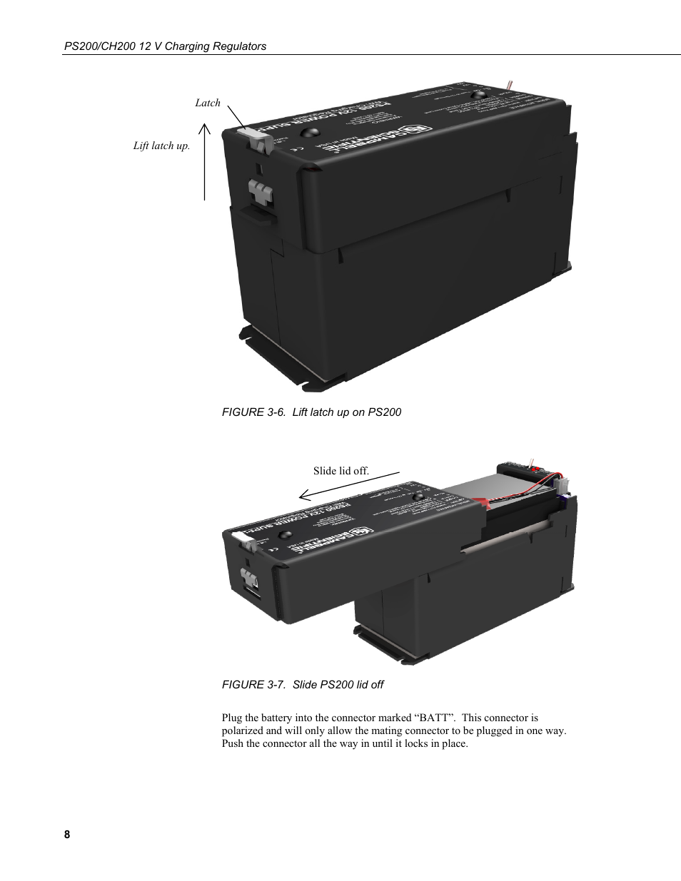 6. lift, Latch, Up on ps200 | 7. slide ps200 lid off | Campbell Scientific PS200/CH200 12 V Charging Regulators User Manual | Page 16 / 104