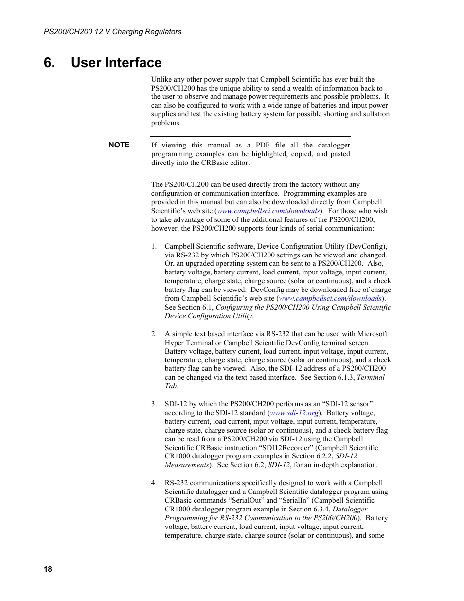 User interface | Campbell Scientific PS200/CH200 12 V Charging Regulators User Manual | Page 26 / 104