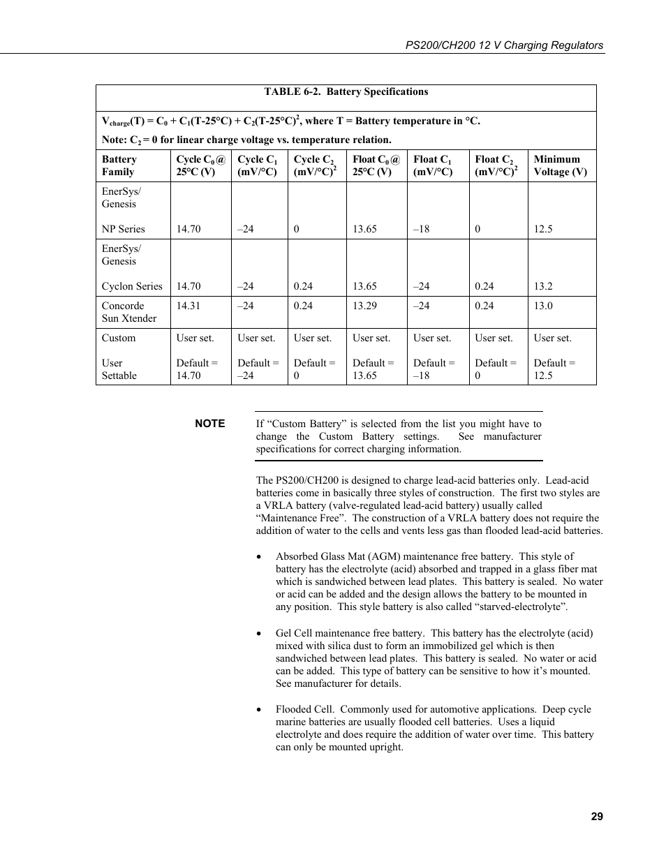 2. battery, Specifications | Campbell Scientific PS200/CH200 12 V Charging Regulators User Manual | Page 37 / 104