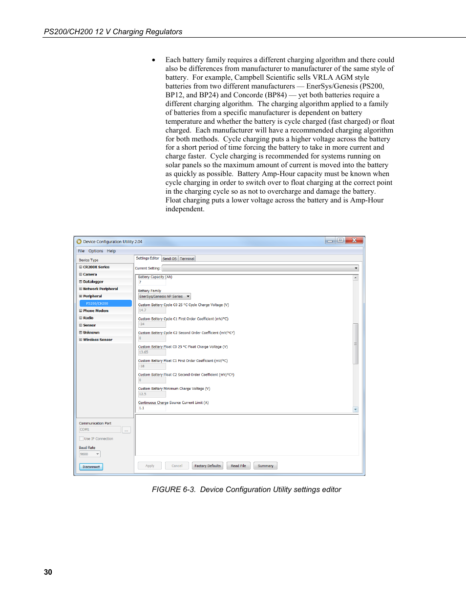 3. device, Configuration, Utility settings editor | Figure 6-3 | Campbell Scientific PS200/CH200 12 V Charging Regulators User Manual | Page 38 / 104