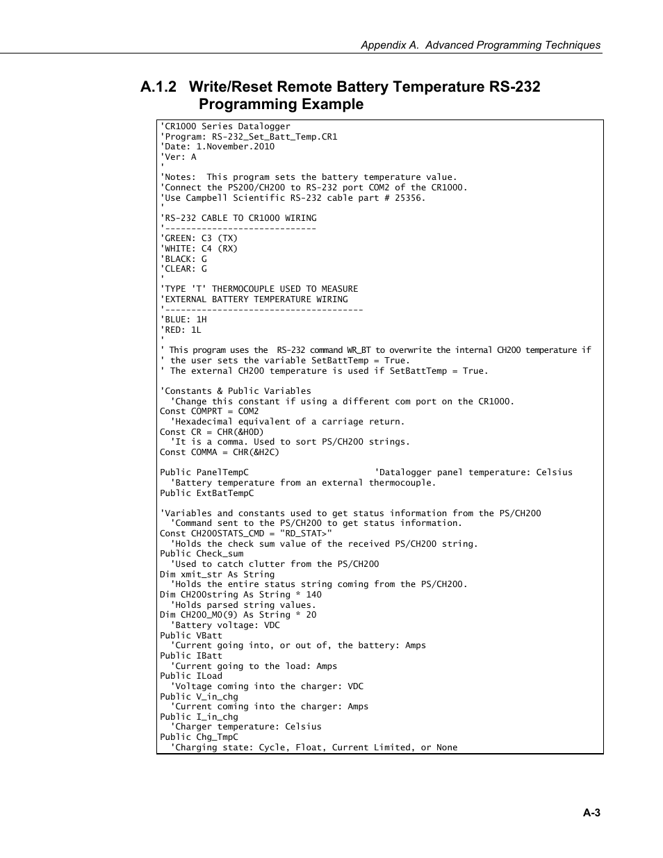 A.1.2, Write/reset remote battery temperature rs-232 | Campbell Scientific PS200/CH200 12 V Charging Regulators User Manual | Page 65 / 104