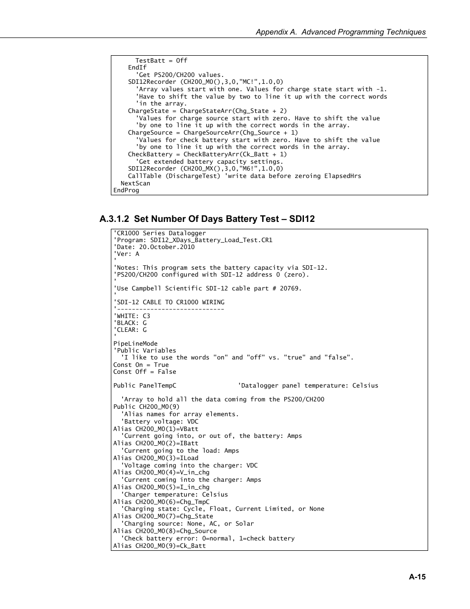 A.3.1.2 set number of days battery test – sdi12, A.3.1.2 | Campbell Scientific PS200/CH200 12 V Charging Regulators User Manual | Page 77 / 104