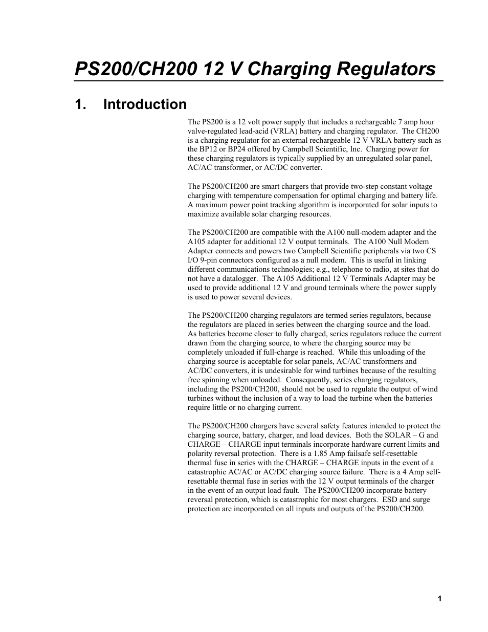 Introduction | Campbell Scientific PS200/CH200 12 V Charging Regulators User Manual | Page 9 / 104