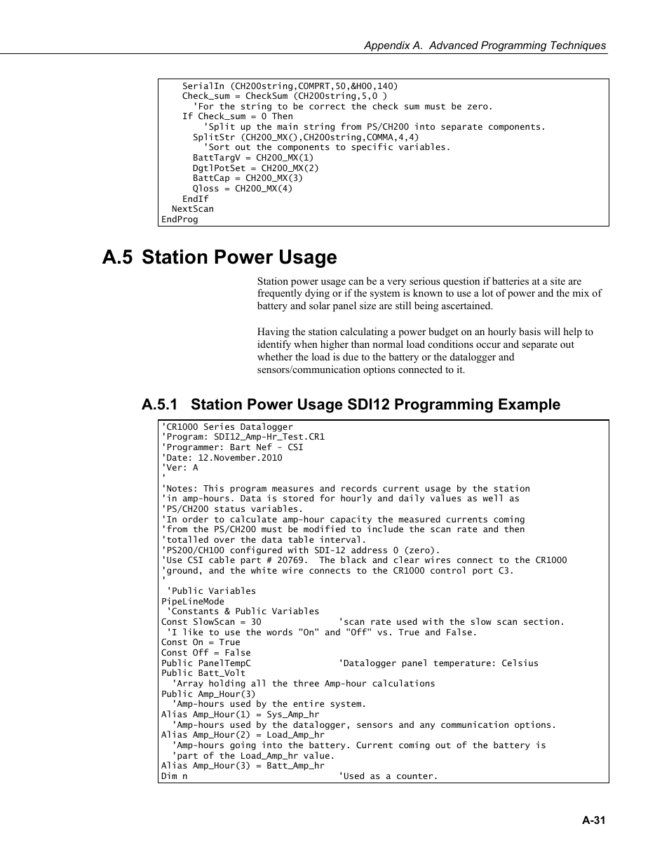 A.5 station power usage, A.5.1 | Campbell Scientific PS200/CH200 12 V Charging Regulators User Manual | Page 93 / 104