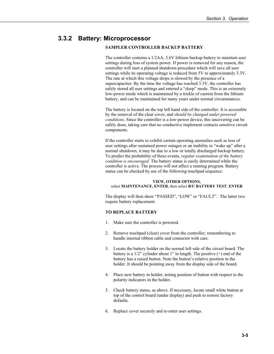 2 battery: microprocessor, Battery: microprocessor -5 | Campbell Scientific PVS4100/4120/4150 Portable Automatic Samplers User Manual | Page 35 / 96